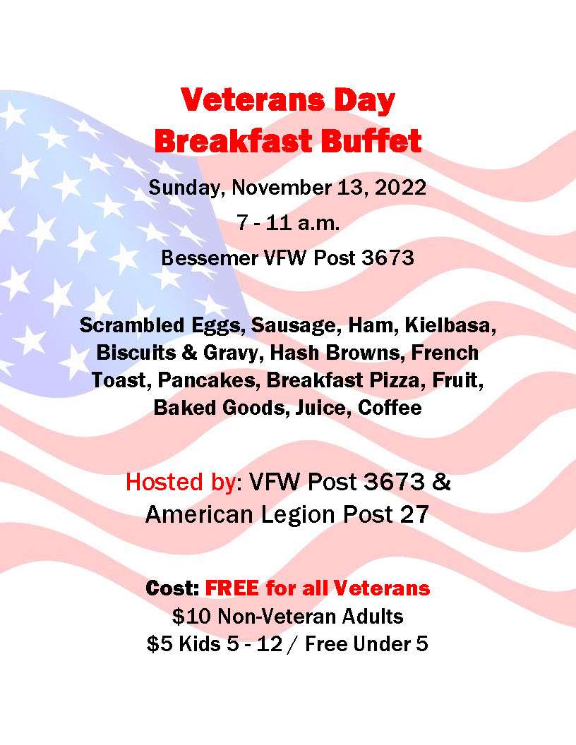 Veterans Day Breakfast Buffet FeLiveLife Gogebic Iron Range Event