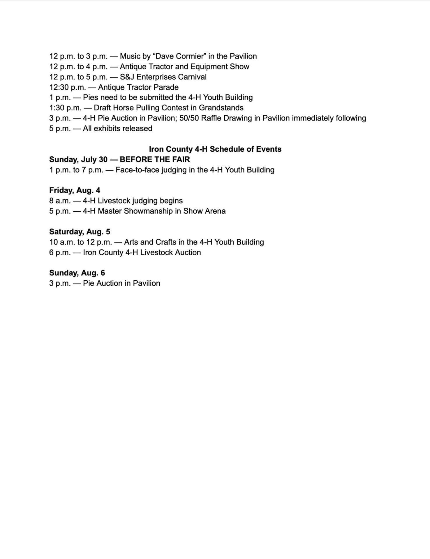 Iron County Fair - Wisconsin: Schedule of Events - FeLiveLife - Gogebic ...